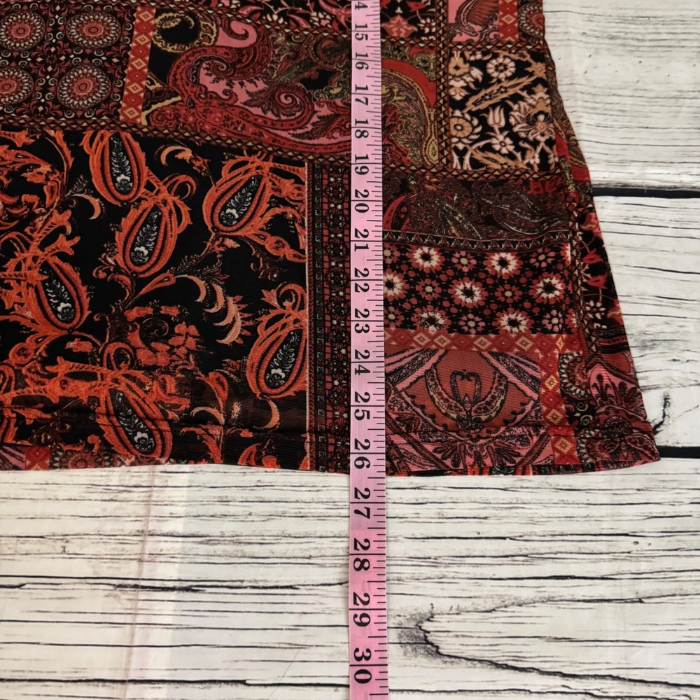 Jane + Delancey‎ Red Patchwork Paisley Mock Neck Mesh Lined Boho Top Large - Picture 7 of 8